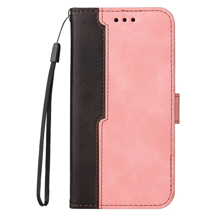 Bio-farben Spleißdesign PU Leder Brieftasche Stand Phone Hülle Protektor Mit Handgelenkriemen Für Samsung Galaxy A12/M12/F12 - Rosa