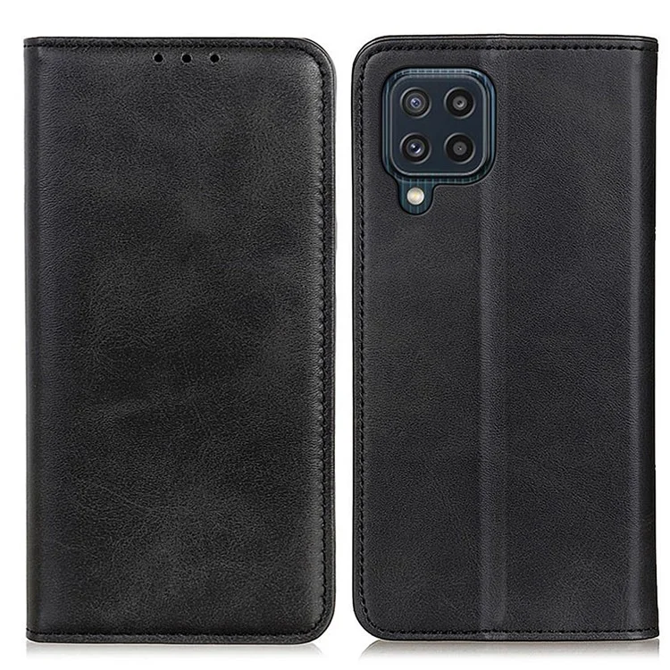 Auto-absorbed Split Leather Magnetic Wallet Phone Stand Shell Case per Samsung Galaxy M32 (Versione globale) - Nero