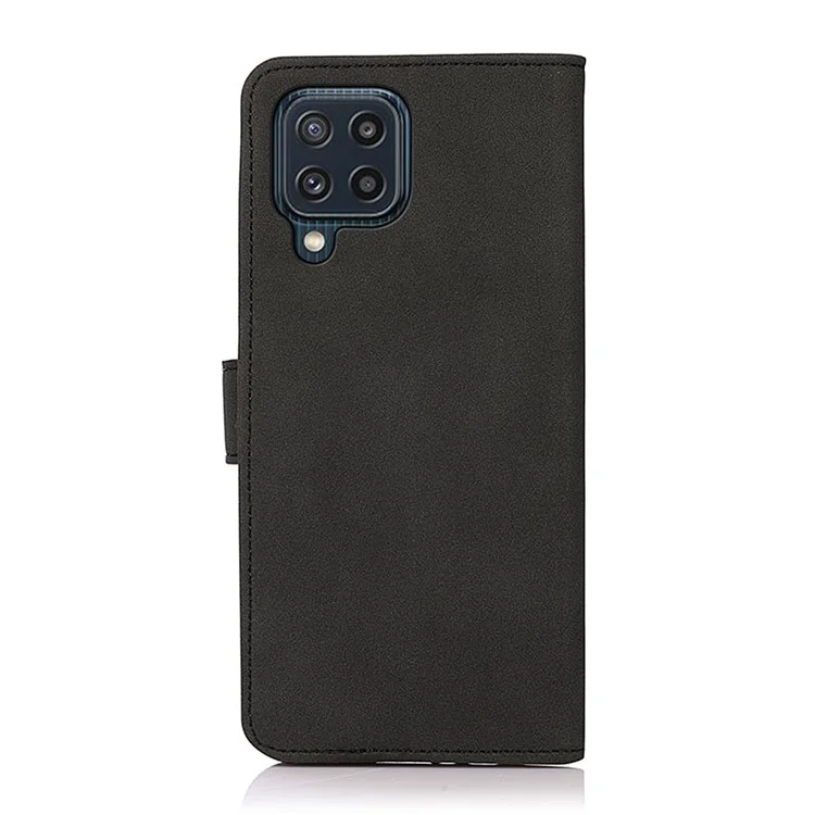 KHAZNEH Drop-proof PU Leather Phone Wallet Cover Case with Stand for Samsung Galaxy M32 (Global Version) - Black