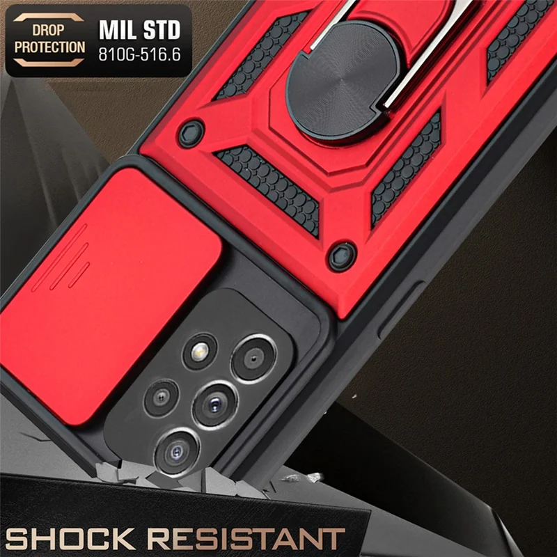 Camera Slide Drop-resistant Phone Case Cover with Kickstand for Samsung Galaxy A52 4G/5G / A52s 5G - Black