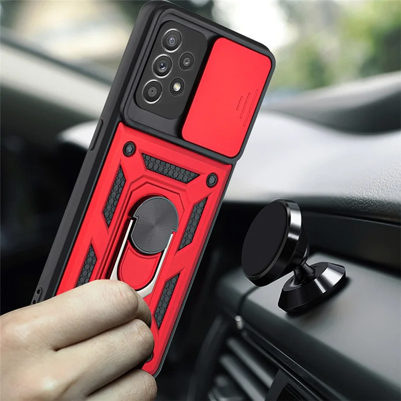 Camera Slide Drop-resistant Phone Case Cover with Kickstand for Samsung Galaxy A52 4G/5G / A52s 5G - Black