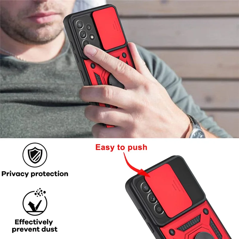 Camera Slide Drop-resistant Phone Case Cover with Kickstand for Samsung Galaxy A52 4G/5G / A52s 5G - Black