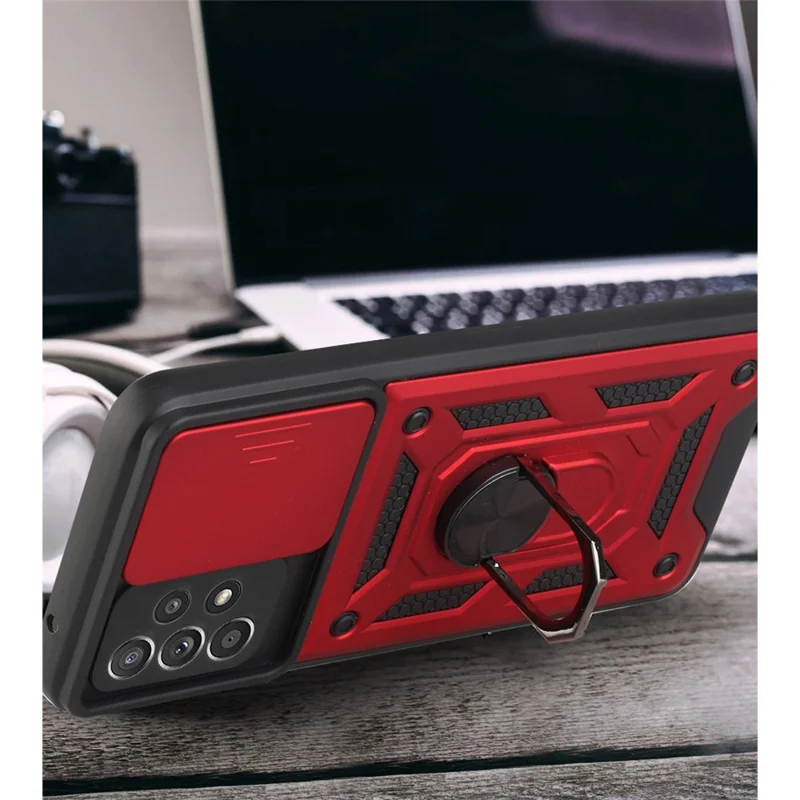 Camera Slide Drop-resistant Phone Case Cover with Kickstand for Samsung Galaxy A52 4G/5G / A52s 5G - Black