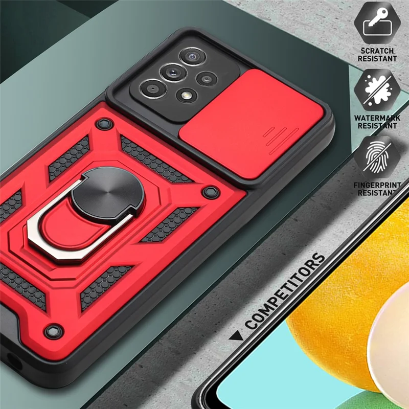 Camera Slide Drop-resistant Phone Case Cover with Kickstand for Samsung Galaxy A52 4G/5G / A52s 5G - Black