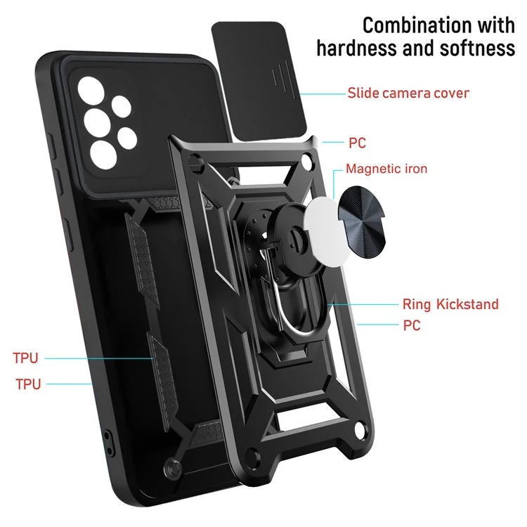 Custodia per telefono con protezione della fotocamera, resistente agli urti, con supporto a slitta per Samsung Galaxy A52 4G/5G / A52s 5G - Argento
