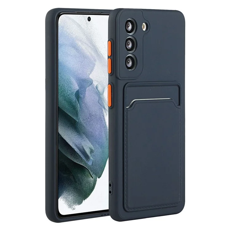 Drop-Proof Card Holder Design Flexible TPU Phone Case Cover for Samsung Galaxy S21 FE - Dark Blue