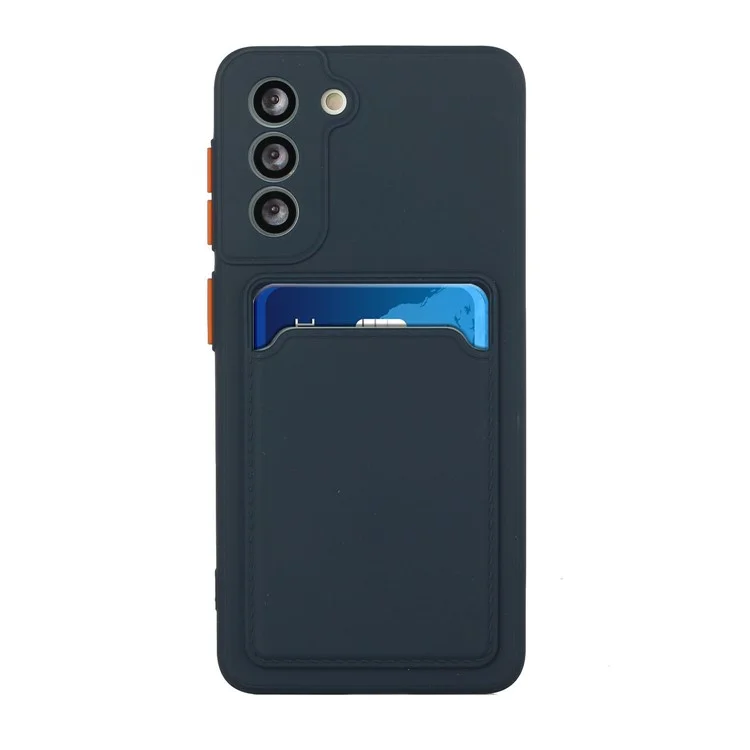 Drop-Proof Card Holder Design Flexible TPU Phone Case Cover for Samsung Galaxy S21 FE - Dark Blue