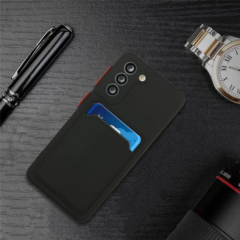 Faldsikker kortlomme med fleksibel TPU-telefonbeskytter til Samsung Galaxy S21 FE - Sort