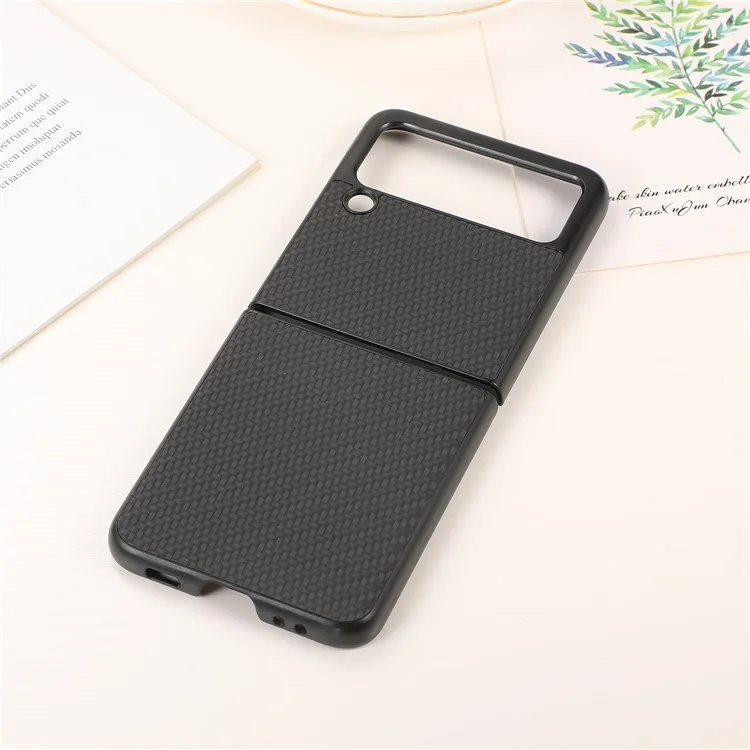 For Samsung Galaxy Z Flip3 5G Carbon Fiber Texture Design Leather Hybrid Slim Phone Cover Cell Phone Case - Black