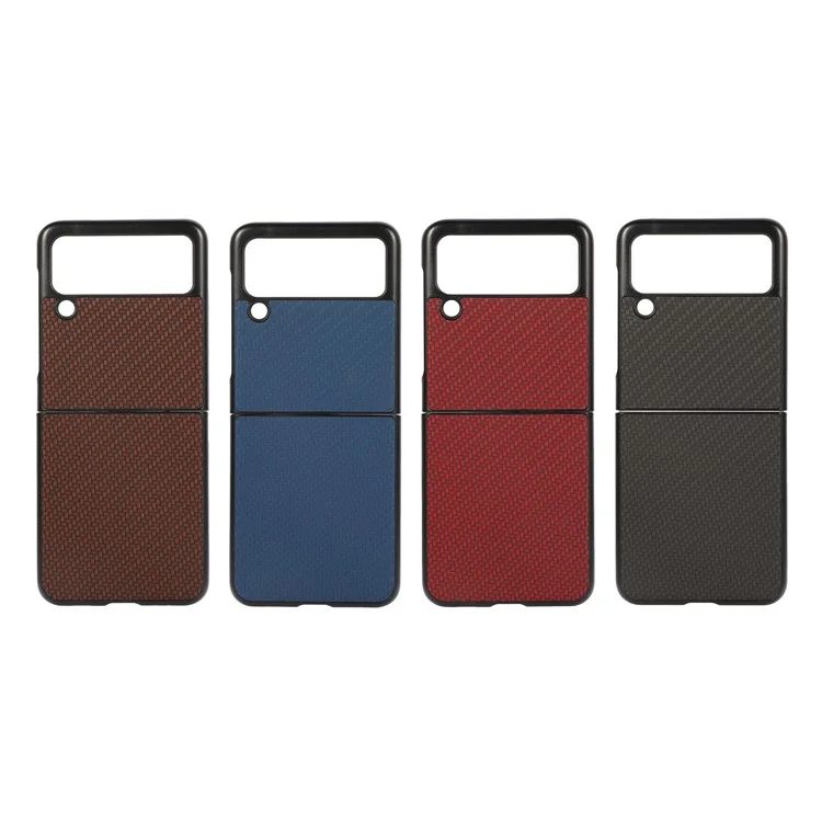 Para Samsung Galaxy Z Flip3 5G Textura de Fibra de Carbono Design em Couro Híbrido Capa de Telefone Celular Fina - Preto