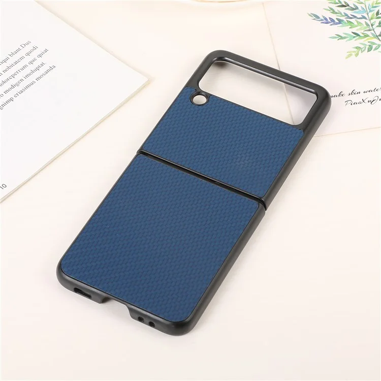For Samsung Galaxy Z Flip3 5G Carbon Fiber Texture Design Leather Hybrid Slim Phone Cover Cell Phone Case - Blue
