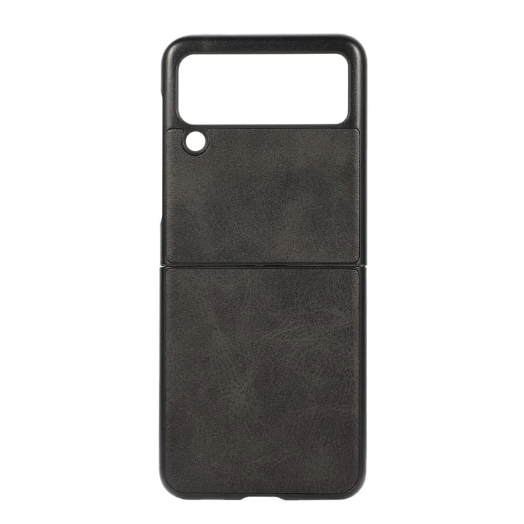 Lightweight Hybrid PU Leather Cowhide Grain Hard PC Anti-Scratch Shook-Proof Bumper Case for Samsung Galaxy Z Flip3 5G - Black