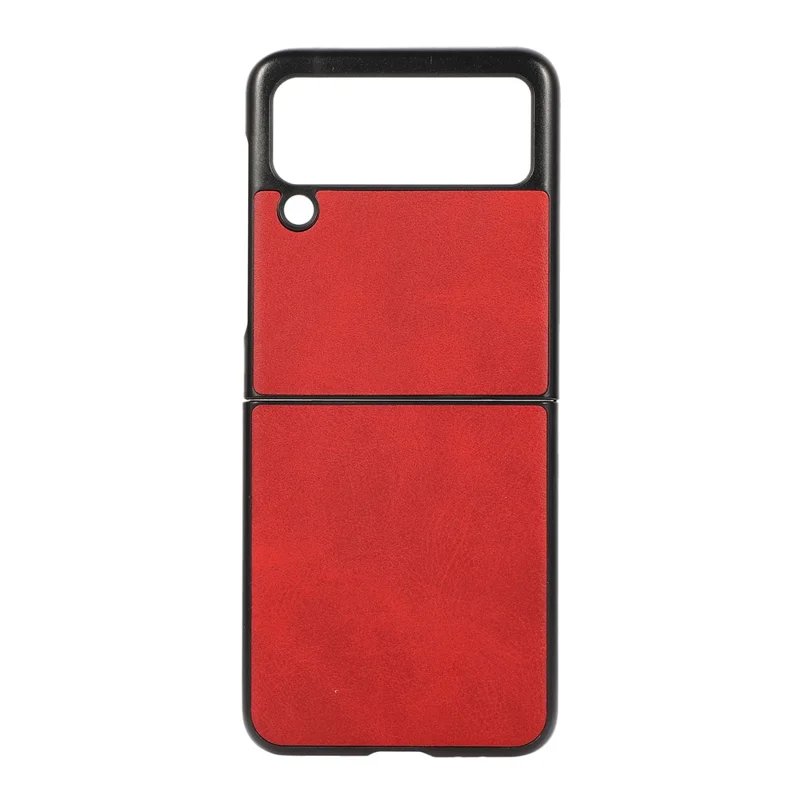 Lightweight Hybrid PU Leather Cowhide Grain Hard PC Anti-Scratch Shook-Proof Bumper Case for Samsung Galaxy Z Flip3 5G - Red