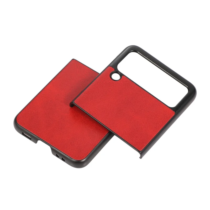 Lightweight Hybrid PU Leather Cowhide Grain Hard PC Anti-Scratch Shook-Proof Bumper Case for Samsung Galaxy Z Flip3 5G - Red