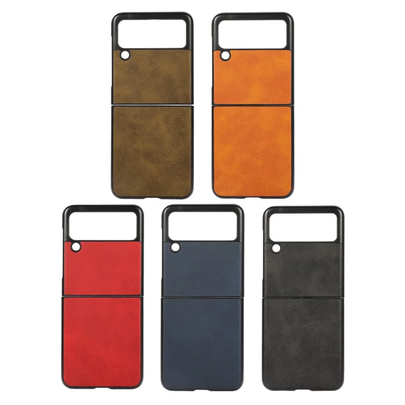 Lightweight Hybrid PU Leather Cowhide Grain Hard PC Anti-Scratch Shook-Proof Bumper Case for Samsung Galaxy Z Flip3 5G - Red