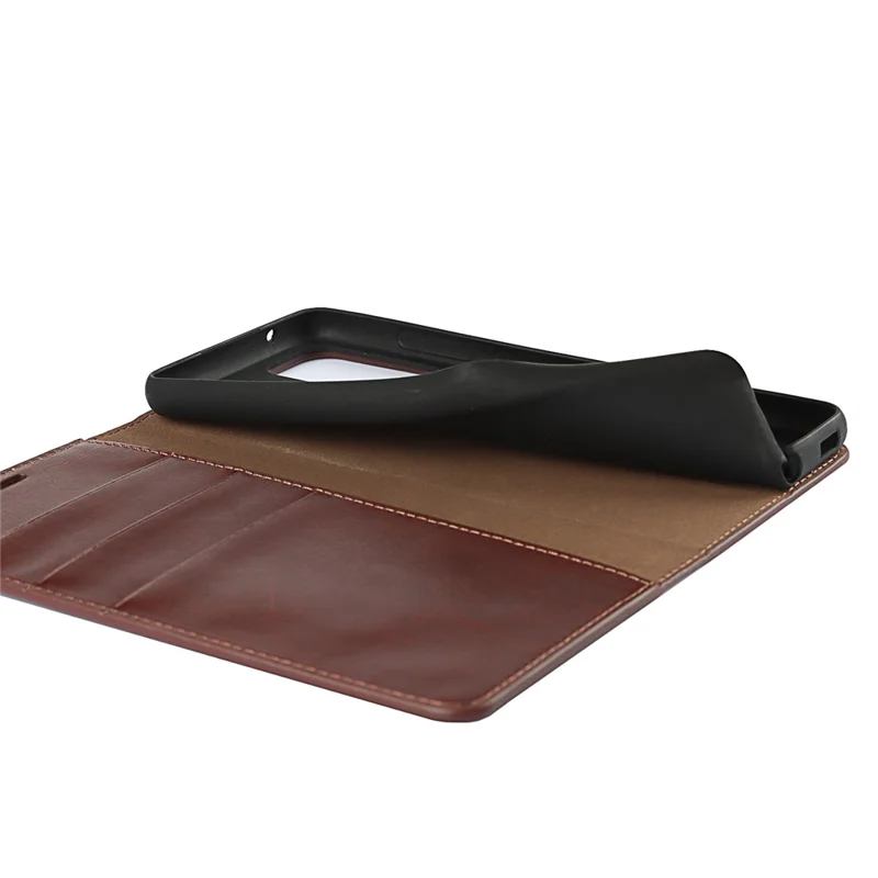 Crazy Horse Skin Genuine Leather Wallet Phone Case with Stand for Samsung Galaxy A52 4G/5G / A52s 5G - Coffee