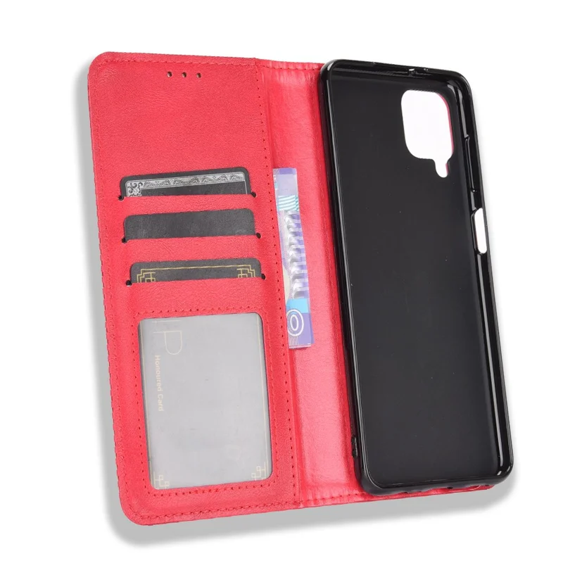 Retro Style Magnetic Closure Leather Wallet Phone Stand Case for Samsung Galaxy M32 (Global Version) - Red