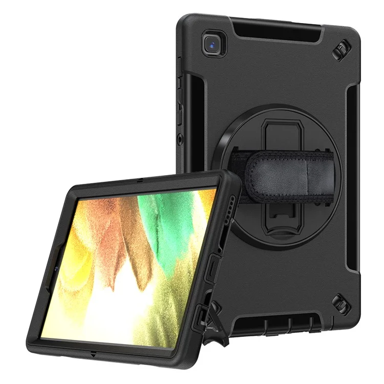 Diseño de Triple Capa PC Dura + TPU Caso Protector a Prueba de Choques Con Soporte Rotativo y Correa de Hombro Carga de Lápiz Para Samsung Galaxy Tab A7 Lite 8.7 Pulgadas / SM-T220 (Wi-Fi) / SM-T225 (2021) - Negro