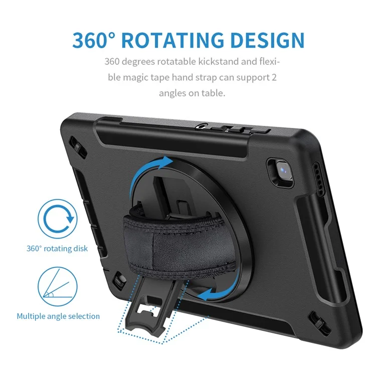 Diseño de Triple Capa PC Dura + TPU Caso Protector a Prueba de Choques Con Soporte Rotativo y Correa de Hombro Carga de Lápiz Para Samsung Galaxy Tab A7 Lite 8.7 Pulgadas / SM-T220 (Wi-Fi) / SM-T225 (2021) - Negro