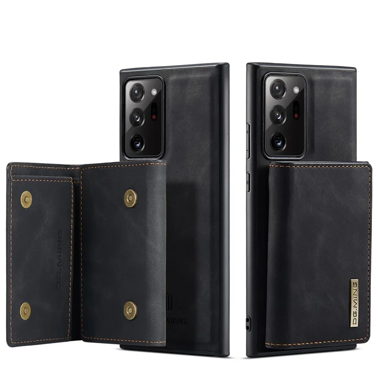 DG.MING M1 Series Kickstand Design PU Leather Coated TPU + PC Phone Case with Detachable Magnetic Wallet for Samsung Galaxy Note20 Ultra/Note20 Ultra 5G - Black