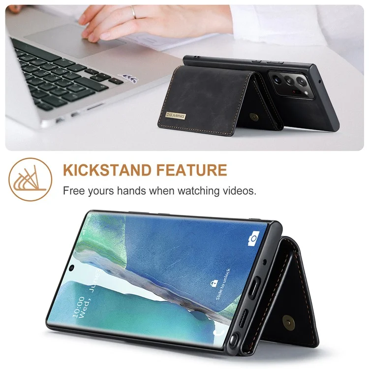 DG.MING M1 Series Kickstand Design PU Leather Coated TPU + PC Phone Case with Detachable Magnetic Wallet for Samsung Galaxy Note20 Ultra/Note20 Ultra 5G - Black