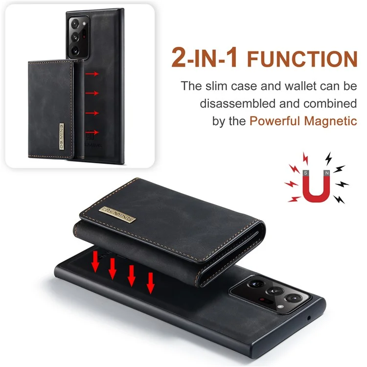 DG.MING M1 Series Kickstand Design PU Leather Coated TPU + PC Phone Case with Detachable Magnetic Wallet for Samsung Galaxy Note20 Ultra/Note20 Ultra 5G - Black