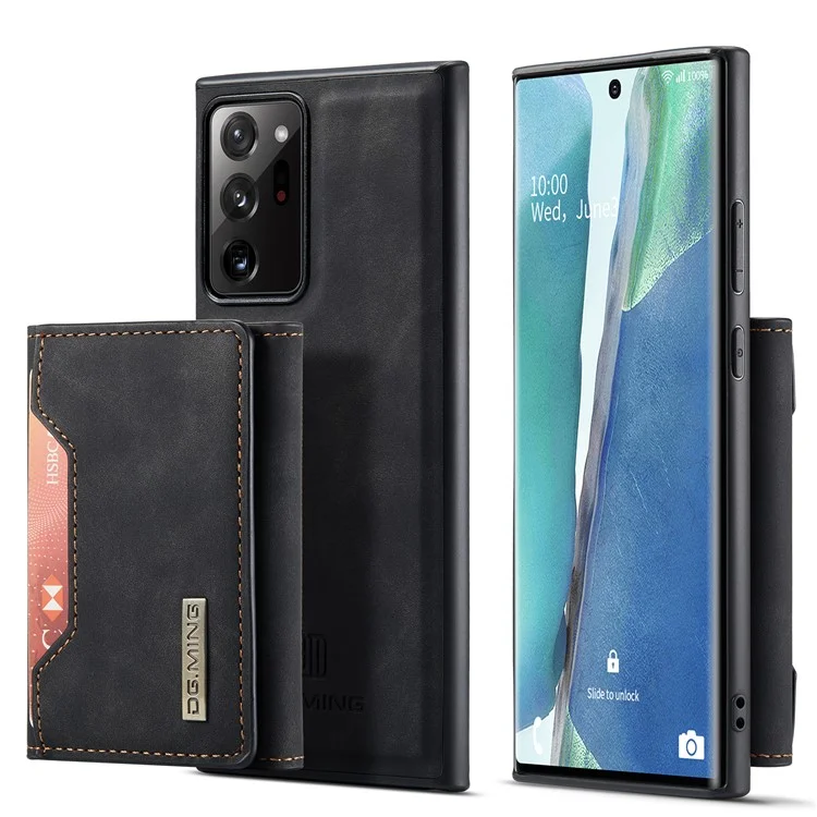 Дг. Ming M2 Series Magnetic Tri-tream Wallet Kickstend Кожаный Чехол Для Samsung Galaxy Note20 Ultra/Note20 Ultra 5G - Черный