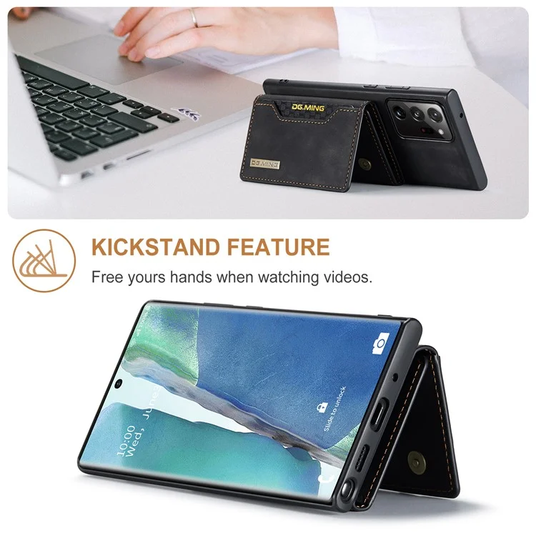 Дг. Ming M2 Series Magnetic Tri-tream Wallet Kickstend Кожаный Чехол Для Samsung Galaxy Note20 Ultra/Note20 Ultra 5G - Черный