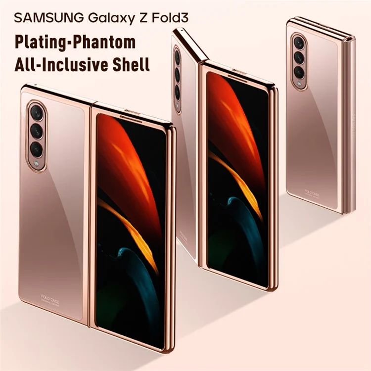 Diseño de Marco de Electroplatización Case de Cobertura de Teléfono de PC Plegable Para Samsung Galaxy Z Fold3 5G - Transparente