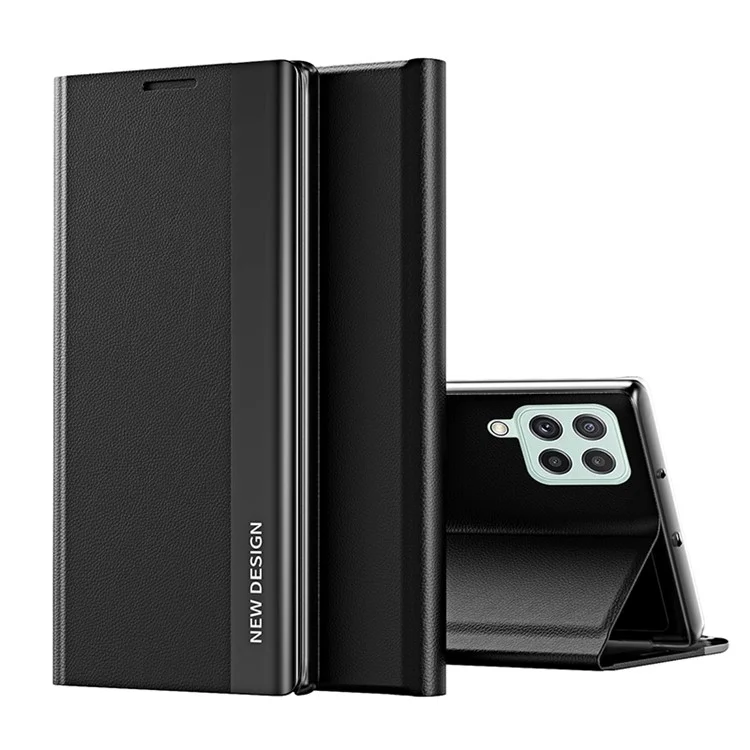 Fall Proof Stand Design PU Leather Phone Case Shell for Samsung Galaxy A12 - Black