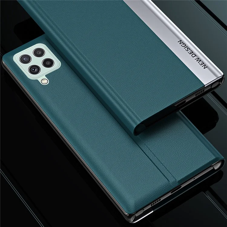 Fall Proof Stand Design PU Leather Phone Case Shell for Samsung Galaxy A12 - Black
