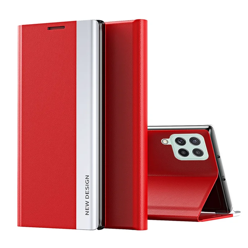 Fall Proof Stand Design PU Leather Phone Case Shell for Samsung Galaxy A12 - Red