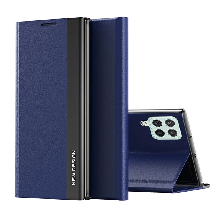 Custodia per telefono in pelle PU con design a supporto antiscivolo per Samsung Galaxy A12 - Blu scuro