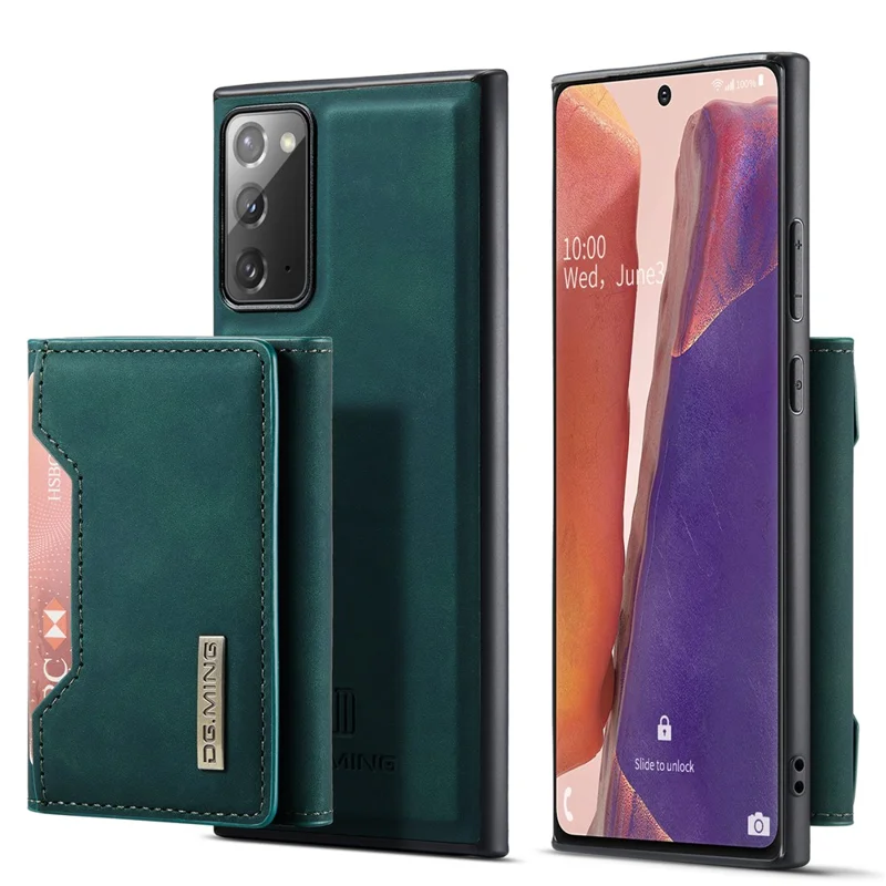 DG.MING M2 Series Tri-fold Wallet Magnetic Kickstand Design Leather Case for Samsung Galaxy Note20 4G/5G - Green