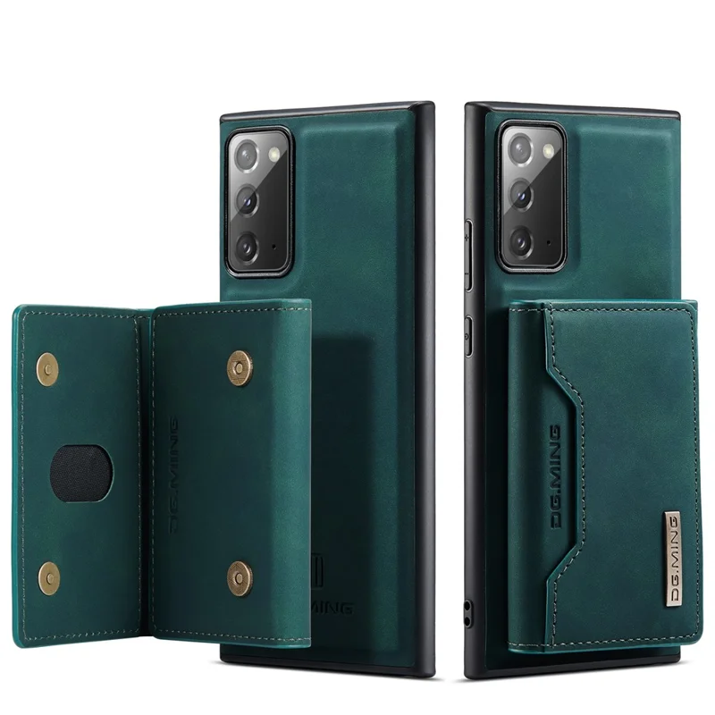 DG.MING M2 Series Tri-fold Wallet Magnetic Kickstand Design Leather Case for Samsung Galaxy Note20 4G/5G - Green