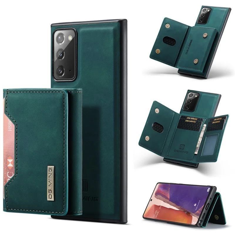 DG.MING M2 Series Tri-fold Wallet Magnetic Kickstand Design Leather Case for Samsung Galaxy Note20 4G/5G - Green