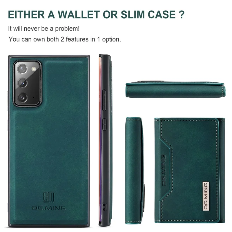 DG.MING M2 Series Tri-fold Wallet Magnetic Kickstand Design Leather Case for Samsung Galaxy Note20 4G/5G - Green