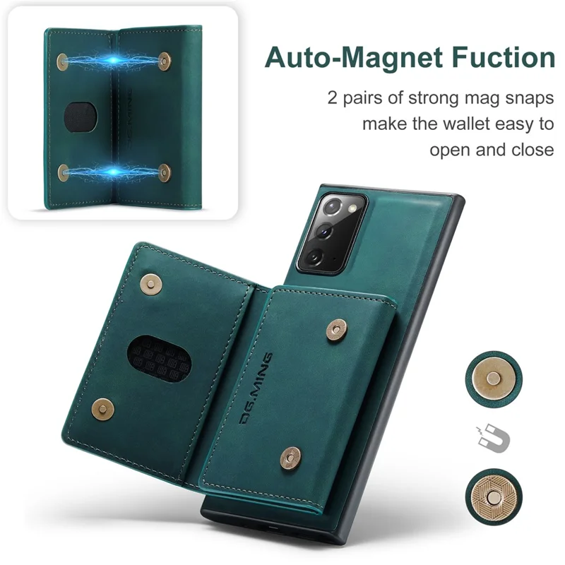 DG.MING M2 Series Tri-fold Wallet Magnetic Kickstand Design Leather Case for Samsung Galaxy Note20 4G/5G - Green