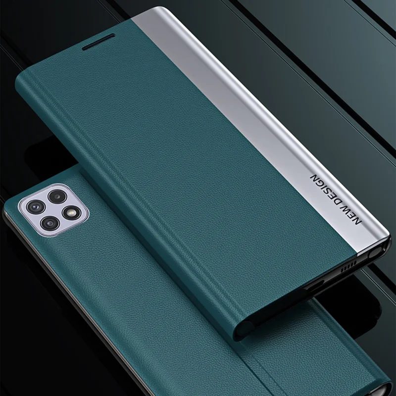 Automatisk tiltrækkende ladertelefonlæderbeskytter til Samsung Galaxy A22 5G (EU-version) - Gul