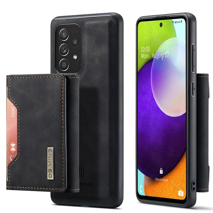 DG.MING M2 Series Anti-fall Tri-fold Wallet Magnetic Kickstand Leather Case для Samsung Galaxy A52 4G/5G / A52s 5G - Чёрный