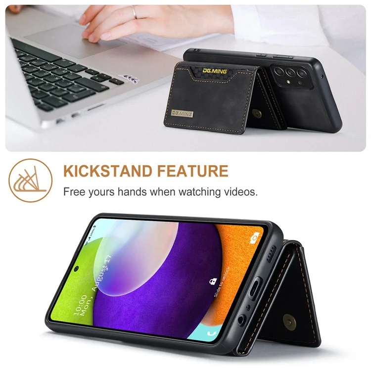 DG.MING M2 Series Anti-fall Tri-fold Wallet Magnetic Kickstand Leather Case для Samsung Galaxy A52 4G/5G / A52s 5G - Чёрный