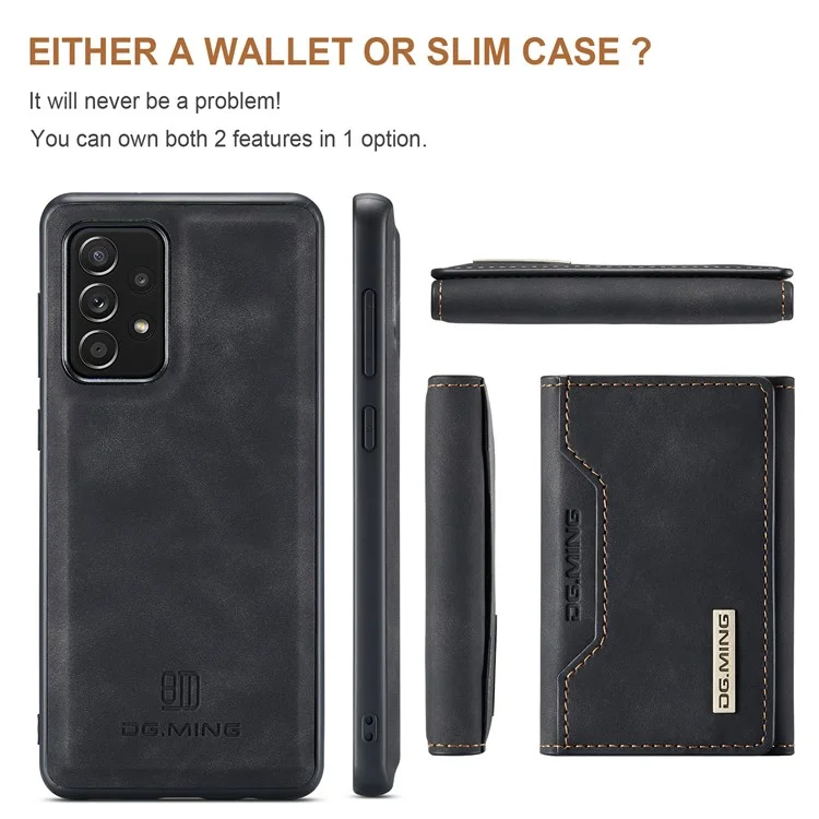 Dg. Ming M2 Series Anti-fall Tri-fold Wallet Kickstand Cheatra de Couro Para Samsung Galaxy A52 4G/5G / A52s 5G - Preto