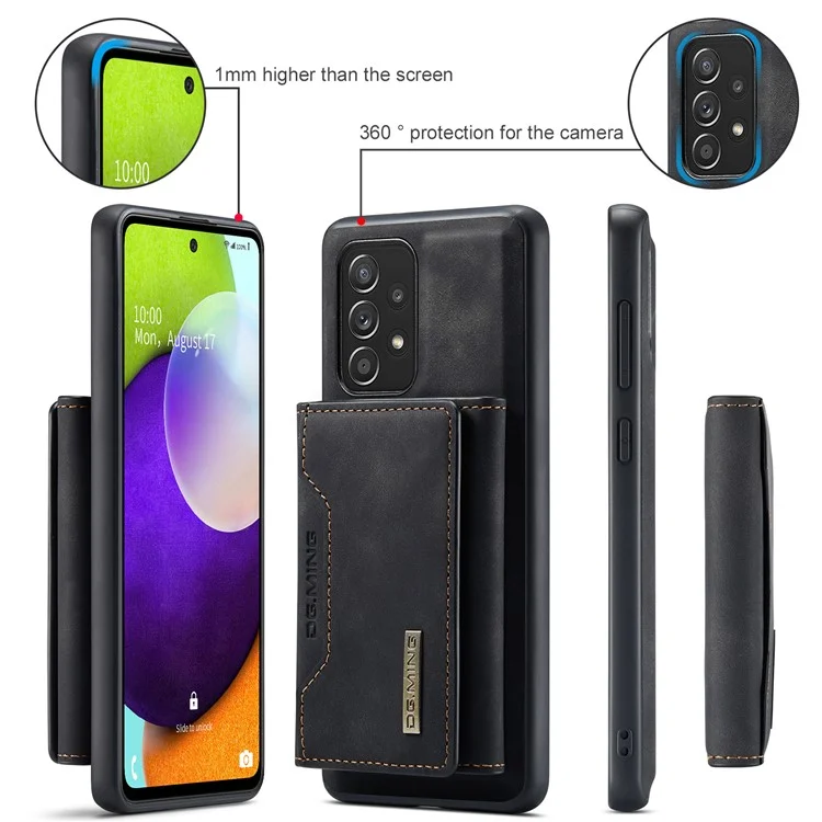 DG.MING M2 Series Anti-fall Tri-fold Wallet Magnetic Kickstand Leather Case для Samsung Galaxy A52 4G/5G / A52s 5G - Чёрный