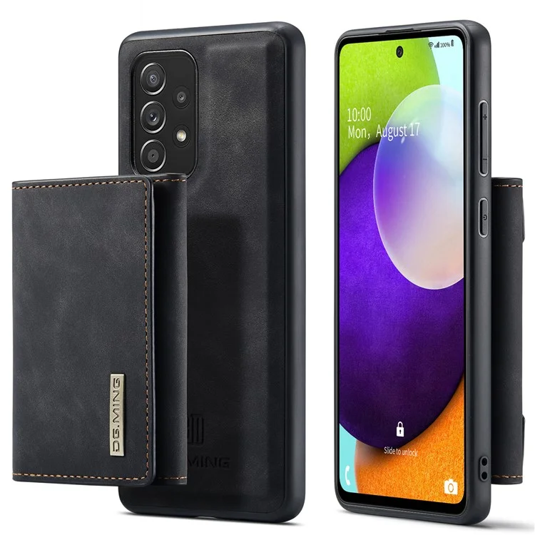 DG.MING M1 Series Anti-fall Kickstand Design Phone Case with Detachable Magnetic Wallet for Samsung Galaxy A52 4G/5G / A52s 5G - Black