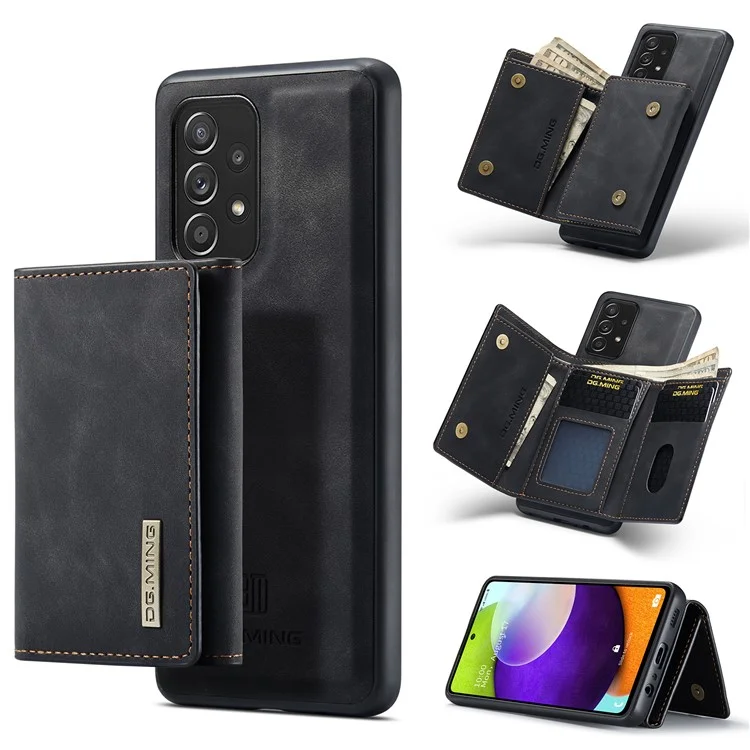 DG.MING M1 Series Anti-fall Kickstand Design Phone Case with Detachable Magnetic Wallet for Samsung Galaxy A52 4G/5G / A52s 5G - Black