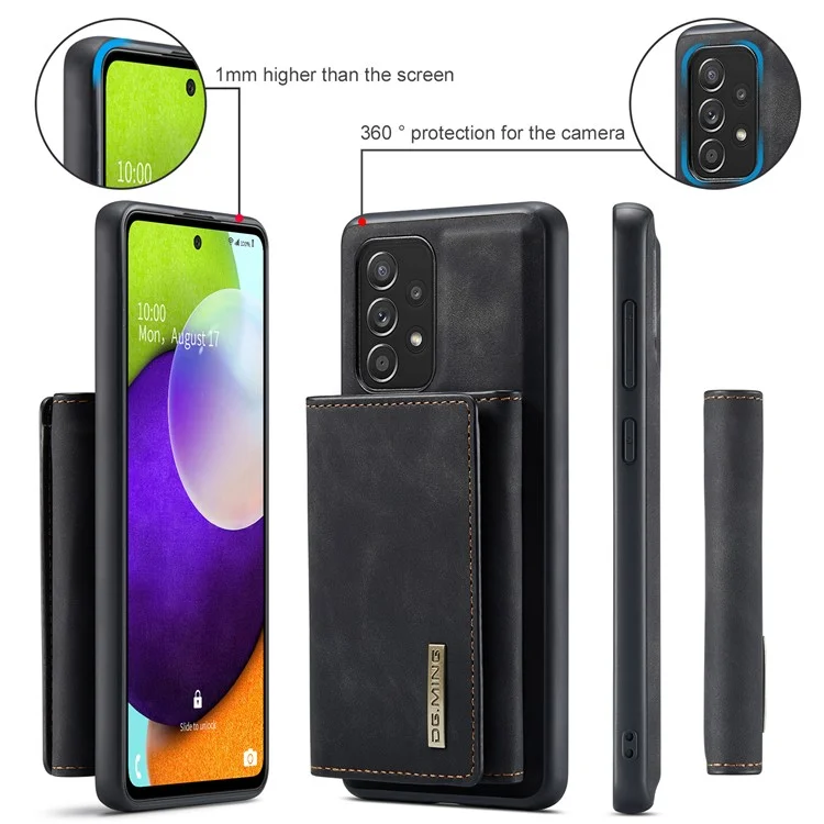 DG.MING M1 Series Anti-fall Kickstand Design Phone Case with Detachable Magnetic Wallet for Samsung Galaxy A52 4G/5G / A52s 5G - Black