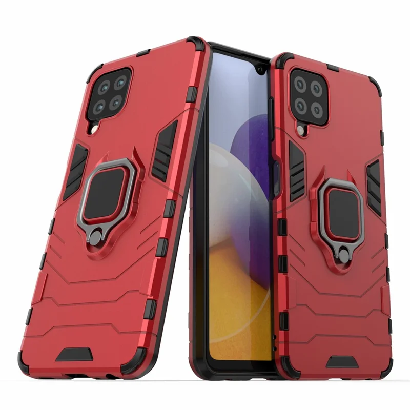 Scratch-proof Hard PC + Soft TPU Hybrid Phone Case Cover with Ring Holder Kickstand for Samsung Galaxy M32 (Global Version) - Red