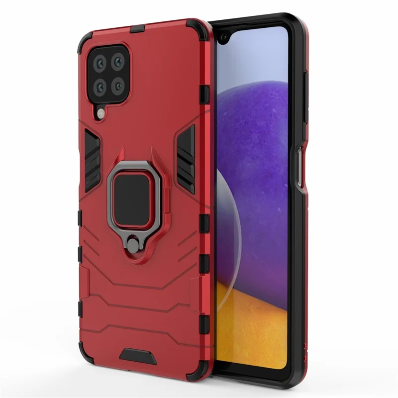 Scratch-proof Hard PC + Soft TPU Hybrid Phone Case Cover with Ring Holder Kickstand for Samsung Galaxy M32 (Global Version) - Red