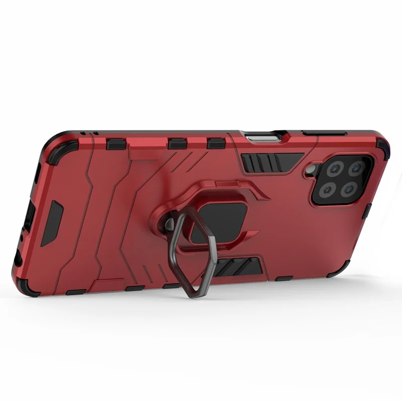 Scratch-proof Hard PC + Soft TPU Hybrid Phone Case Cover with Ring Holder Kickstand for Samsung Galaxy M32 (Global Version) - Red