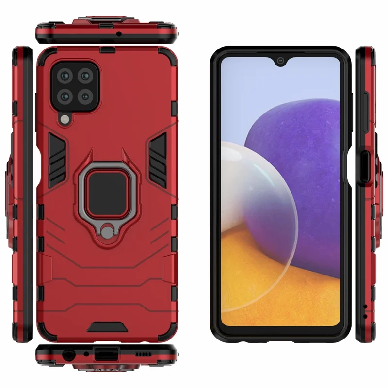 Scratch-proof Hard PC + Soft TPU Hybrid Phone Case Cover with Ring Holder Kickstand for Samsung Galaxy M32 (Global Version) - Red